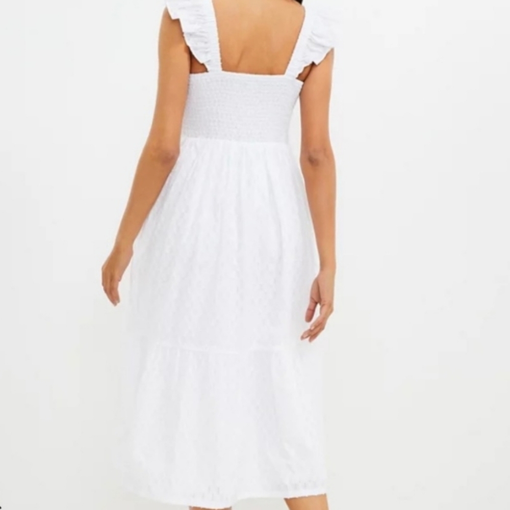 NEW! ANN TAYLOR LOFT Stripe Clip Smocked Ruffle Midi Dress XL. - Picture 2 of 7